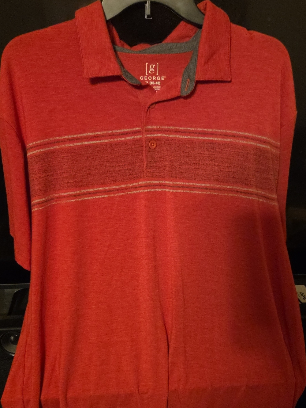 George Red Short-Sleeve Polo with Horizontal Stripe Detail